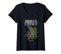Donna Vintage pionus dalla Testa Blu Birdwatching Natura Uccelli Amore Maglietta con Collo a V