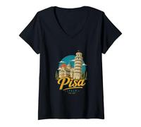 Donna Vintage Pisa Italia Viaggio Souvenir Landmark Gift Maglietta con Collo a V