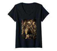 Donna Vintage Pit Bull Selfie con Spettrale Spaventapasseri Cane Halloween Maglietta con Collo a V