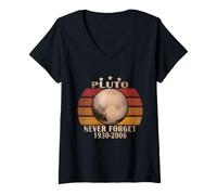 Donna Vintage Plutone Non Dimenticare mai Astronomia Spaziale Scienza Amante Maglietta con Collo a V