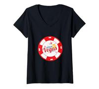 Donna Vintage Poker Chip Las Vegas Viaggio Souvenir Viva Las Vegas Maglietta con Collo a V