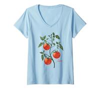 Donna Vintage Pomodoro Pianta Illustrazione Pomodoro Classico Maglietta con Collo a V