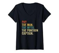 Donna Vintage Pop Pontoon Capitano papà Man Myth Boat Captain Maglietta con Collo a V