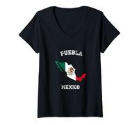 Donna Vintage Puebla Messico Distressed Messico Bandiera Maglietta con Collo a V