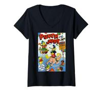 Donna Vintage Punch e Judy Comic Art Maglietta con Collo a V