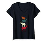Donna Vintage Quattro Buck Capre Sopra Gli Altri Agricoltore Capra Amanti Maglietta con Collo a V