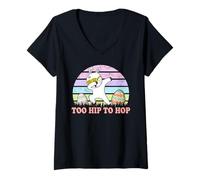 Donna Vintage Rabbit Dabbing Hip Hop Funny Bunny Easter Day Maglietta con Collo a V