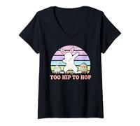 Donna Vintage Rabbit Dabbing Hip Hop Funny Bunny Easter Day Maglietta con Collo a V