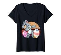 Donna Vintage Rabbit Dabbing Hip Hop Funny Bunny Easter Day Maglietta con Collo a V