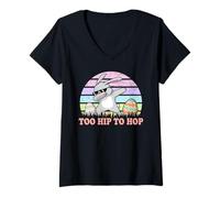 Donna Vintage Rabbit Dabbing Hip Hop Funny Bunny Easter Day Maglietta con Collo a V