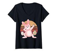 Donna Vintage Rabbit Dabbing Hip Hop Funny Bunny Easter Day Maglietta con Collo a V