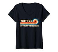 Donna Vintage Recreation Worker Job Title Birthday Idea Maglietta con Collo a V