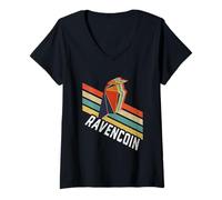 Donna Vintage Retro Color Stripes Ravencoin Logo RVN Maglietta con Collo a V