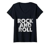 Donna Vintage Retro Grunge Old Rock & Roll Music, Rock N' Roll Maglietta con Collo a V