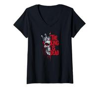 Donna Vintage Retro King Crown Chess Skull Maglietta con Collo a V