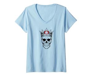 Donna Vintage Retro King Crown Chess Skull Maglietta con Collo a V