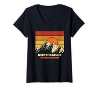 Donna Vintage Retro Mountains Camping Holiday Outdoor Mountain Maglietta con Collo a V
