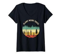 Donna Vintage Retro Style 80s Happy Pine Trees Plant More Trees Maglietta con Collo a V
