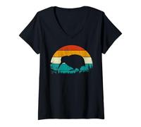 Donna Vintage Retro Style Pine Tree New Zealand Bird Lovers Kiwi Maglietta con Collo a V
