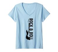 Donna Vintage Retro Style Playing Music Guitar Forever Rock N Roll Maglietta con Collo a V