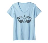 Donna Vintage Retro Style Playing Music Guitar Forever Rock N Roll Maglietta con Collo a V