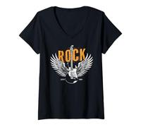 Donna Vintage Retro Style Playing Music Guitar Forever Rock N Roll Maglietta con Collo a V