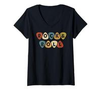 Donna Vintage Retro Style Playing Music Guitar Forever Rock N Roll Maglietta con Collo a V