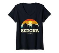 Donna Vintage Retro Style Skyline Desert Landscape Sedona Arizona Maglietta con Collo a V