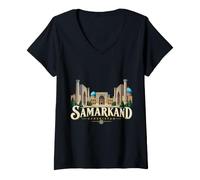 Donna Vintage Samarcanda Uzbekistan Viaggio Souvenir Landmark Gift Maglietta con Collo a V