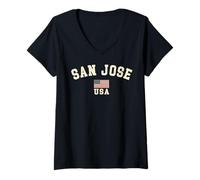 Donna Vintage San Jose USA bandiera americana California souvenir retrò Maglietta con Collo a V