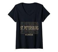Donna Vintage San Pietroburgo Florida Maglietta con Collo a V