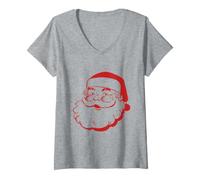 Donna Vintage Santa Face Natale Vacanze Cheer Maglietta con Collo a V
