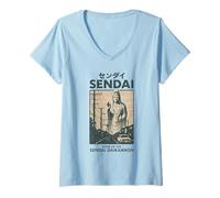 Donna Vintage Sendai Daikannon Giappone Turismo Giapponese Poster Maglietta con Collo a V