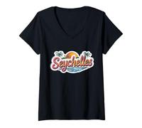 Donna Vintage Seychelles Beach vacanze estive retrò Sun Souvenir Maglietta con Collo a V