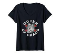 Donna Vintage Skull Crown Design con rose per Chaos Queens Maglietta con Collo a V