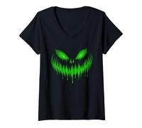 Donna Vintage Slime Mostro Viso Raccapricciante Horror Halloween Maglietta con Collo a V