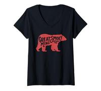 Donna Vintage Smoky Mountains Retro Black Bear Typography Maglietta con Collo a V
