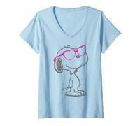 Donna Vintage Snoopy Amore Bloom Cuore Sfumature Classico Comico Retro Maglietta con Collo a V