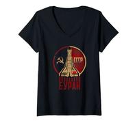 Donna Vintage sovietico russo URSS Spazio Retro Distressed CCCP Maglietta con Collo a V