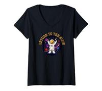 Donna Vintage Space Travel Moon Suit Astronaut Celestial Maglietta con Collo a V