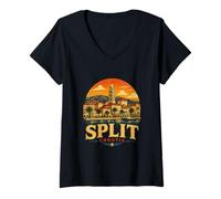 Donna Vintage Split Croazia Viaggio Souvenir Landmark Gift Maglietta con Collo a V
