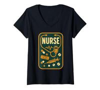 Donna Vintage Stetoscopio Art Medical Supply Registered Nurse Maglietta con Collo a V