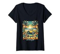 Donna Vintage Summer Escape Design. carino spiaggia vacanza Maglietta con Collo a V