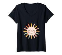 Donna Vintage Sun Retro Anni '70 Arcobaleno Art || Boho Design || Boho Sun Maglietta con Collo a V