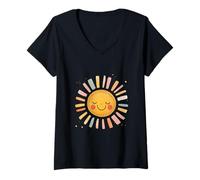 Donna Vintage Sun Retro Anni '70 Arcobaleno Art || Boho Design || Boho Sun Maglietta con Collo a V