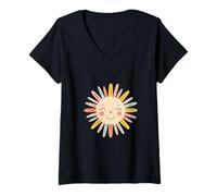 Donna Vintage Sun Retro Anni '70 Arcobaleno Art || Boho Design || Boho Sun Maglietta con Collo a V