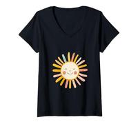 Donna Vintage Sun Retro Anni '70 Arcobaleno Art || Boho Design || Boho Sun Maglietta con Collo a V