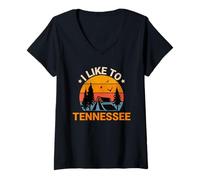 Donna Vintage Sunset Tennessee, Hiking Camping, Outdoors Tennessee Maglietta con Collo a V