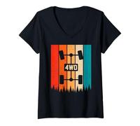 Donna Vintage Sunset UTV ATV Quad 4WD Retro Offroad Overland 4x4 Maglietta con Collo a V