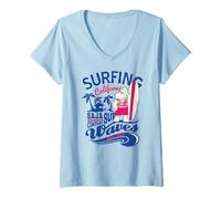 Donna Vintage Surfing California Baja Surf Company Onde Maglietta con Collo a V